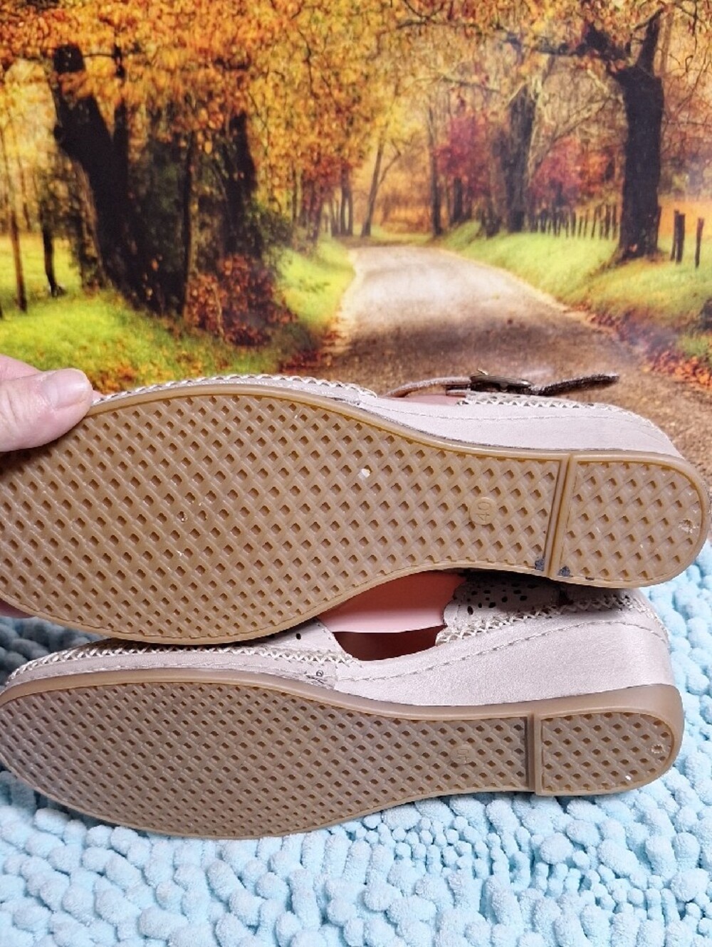 Spring Step Women's Grey Perforated T‑Strap Comfort Flats - Picture 6 of 8